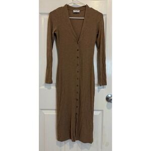 LNA Clothing Ribbed Knit Button Down Midi Dress Bodycon Casual‎ XS